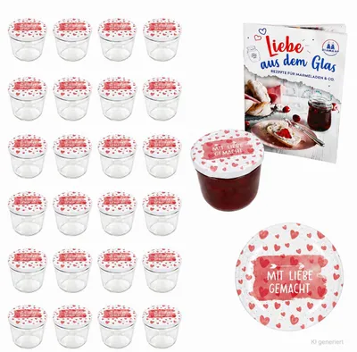 Obrázek produktu pro Sada 25 ks sklenic na džem 230 ml, hrdlo 82, s víčkem „Vyrobeno s láskou“