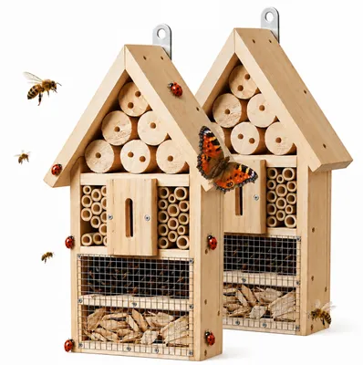 Produktbild von Relaxdays Insektenhotel, Bausatz, 2er Set, Holz, HBT: 30,5 x 17,5 x 6 cm, Insektenhaus zum Aufhängen, Bienenhaus, natur
