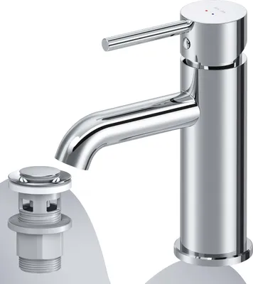 Produktbild von AM.PM Badarmatur mit Pop-Up Ablaufventil für Waschbecken Wasserhahn Bad Chrom Waschtischarmatur mit Ablaufgarnitur 1 1/4 Zoll Messing Ventil Ablauf