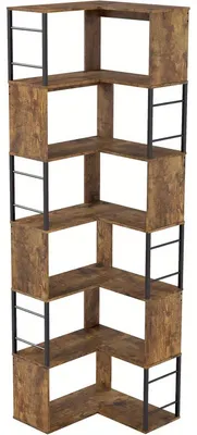 Image de Étagère d'angle - Étagère d'angle - Bibliothèque - Meuble de rangement - Bibliothèque - Style industriel - 7 étagères - Structure en acier