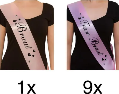 Produktbild von Oblique Unique Schärpe Braut + Team Braut Set JGA Hen Party Bride to be Herzen rosa