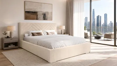 Produktbild von Aura Polsterbett 120x200 cm - Bett mit Bettkasten & Lattenrost, Veloursstoff Sand