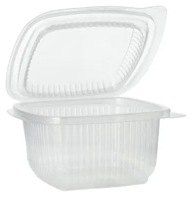 Produktbild von Starpak 100 Verpackungsbecher mit Klappdeckeln, PP rechteckig 375 ml 6,2 cm x 11,5 cm x 12 cm transparent | Folie (100 Stück)