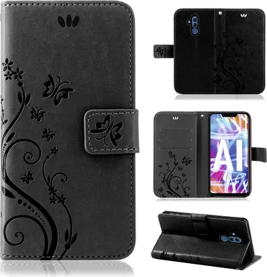 Produktbild von Handytasche für Huawei Mate 20 Lite Blumen Flip Cover Buchhülle mit Magnetverschluss, Grau