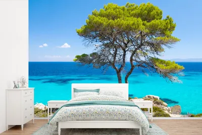 Produktbild von MuchoWow® Fototapete für Wohnzimmer oder Schlafzimmer Wandtapete Vinyl Motivtapete Baum - Meer - Tropisch - Sommer - 420x280 cm - Zimmer für Kinder