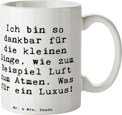 Produktbild von Mr. & Mrs. Panda Keramiktasse Spruch Dankbarkeit für kleine Dinge - Weiß - Geschenk, Weisheit, Teebecher, Becher, Achtsamkeit, Tasse, Lebensfreude, Zitat, Motivation