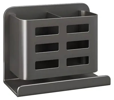 Immagine prodotto di Porta spazzolini da denti da parete, alluminio grigio, 2 scomparti, senza necessità di foratura