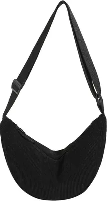 Produktbild von Kleine Halbmondtasche aus Cord Schultertasche Damen Stoff Umhängetasche A-schwarz