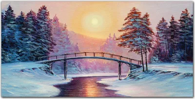 Produktbild von Coloray Bild aus Acryl 100 cm x 50 cm - Acrylblock mit Bild Gehärtetes Acryl Wohnzimmer Dekoration Wanddekoration Küche - Gemälde Winter Baumbrücke