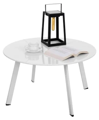 Image de Table d'appoint ronde en métal, table basse, table de salon à pieds réglables (blanche, Ø 70 x 40 cm)