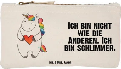 Produktbild von Mr. & Mrs. Panda Federmappe Einhorn Herz Größe S Klein - Weiß - Geschenk, Kosmetiktasche, Unicorn, Mäppchen, Freundin, kosmetiktäschchen, Stoffbeutel, Kulturbeutel
