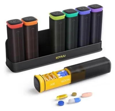 Obrázek produktu pro Krabička na tablety na 7 dní, s oddělenými přihrádkami pro ráno, poledne a večer, bez BPA, černá, s odnímatelnými přihrádkami, vzduchotěsná