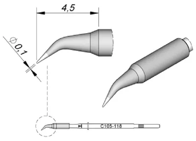 Obrázok produktu pre JBC spájkovací hrot série C105, okrúhly tvar, C105118/Ø 0,1 mm, zahnutý C105118