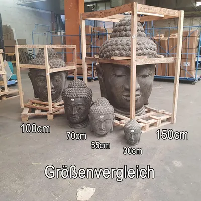 Produktbild von Buddha Kopf Head Figur Gartenfigur Steinfigur Lavastein Skulptur Bali Garten Weiß 55 cm