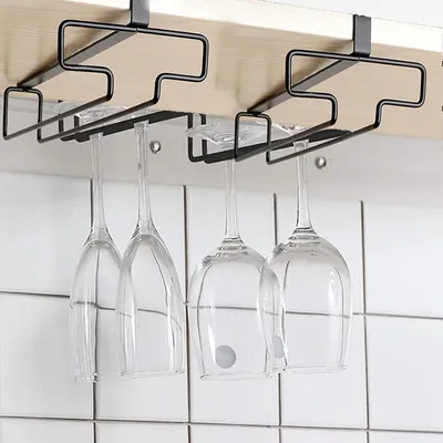 Produktbild von Set von 2 Weinglashaltern, für Unterbau, Bohren nicht erforderlich, Schwarz, Platzsparend