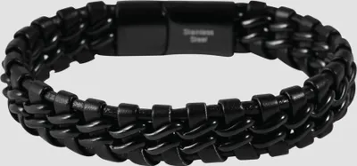 Produktbild von Akzent Armband aus Echtleder mit Edelstahl, schwarz