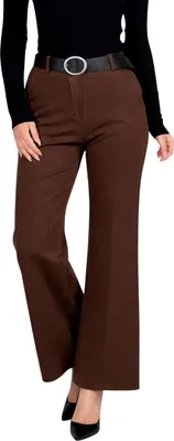 Produktbild von 431 Damen Stretchhose Schlaghose mit Gürtel – elegante Stoffhose mit geradem Bein braun M