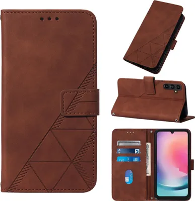 Produktbild von Hülle für Samsung Galaxy A24 4G Prägung Flip Leder Kartenfächer Schutzhülle mit Ständer Braun