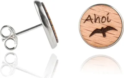 Produktbild von Holzohrstecker Edelstahl Ahoi mit Möwe in Buchenholz
