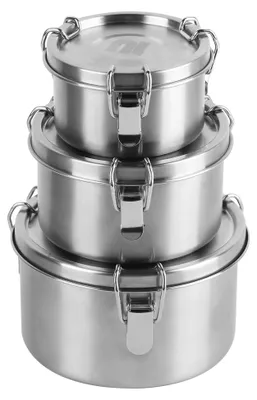 Produktbild von Lebensmittelkonservierungsdeckel Edelstahl - Auslaufsicher - Stapelbar - 480 ml / 780 ml / 1200 ml