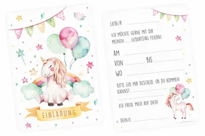Produktbild von Einladungskarten Kindergeburtstag 10 Stück Einhorn inkl. Umschläge Partykarten