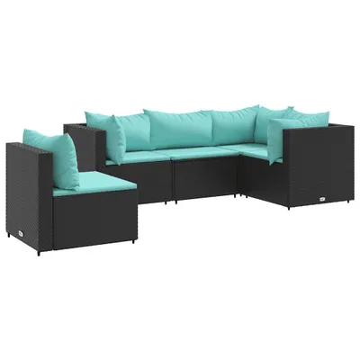 Produktbild von vidaXL 5-tlg. Garten-Lounge-Set mit Kissen Schwarz Poly Rattan