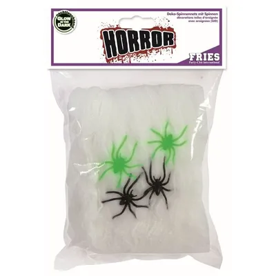 Produktbild von narrenwelt narrenwelt narrenwelt Spinnennetz groß mit 1 Spinne nachtleuchtend GID  Halloween ca. 50 Gramm