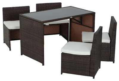 Produktbild von Outsunny 5tlg. Polyrattan Gartenmöbel Rattan Essgruppe Gartenset Braun+Khaki