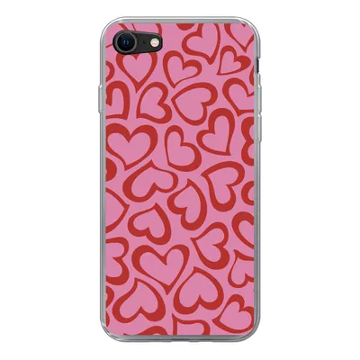 Produktbild von MuchoWow® Handyhülle Schutzhülle Hülle für iPhone 8 Eine Illustration der Tapete mit roten Herzen Silikon Softcase Handy Hülle - Schutzhaube