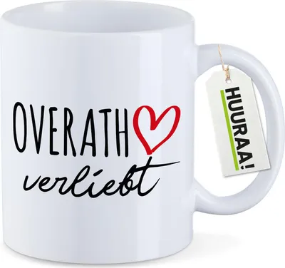 Produktbild von Huuraa Kaffeetasse Overath verliebt 330ml Weiß Keramik Kaffeebecher Geschenkidee