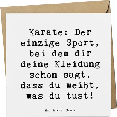 Produktbild von Mr. & Mrs. Panda Grußkarte Spruch Karate Kleidung - Weiß - Geschenk, Missverständnis, Klappkarte, faltkarte, doppelkarte, Selbstverteidigung, Sportart, Humor, Geduld