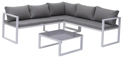 Produktbild von Modularer Gartensalon IBIZA aus grauem Stoff mit 4 Sitzen - Weißaluminium