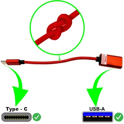 Produktbild von USB-C auf USB-A OTG Adapter Kabel Nylon Rot für USB Stick Datenadapter