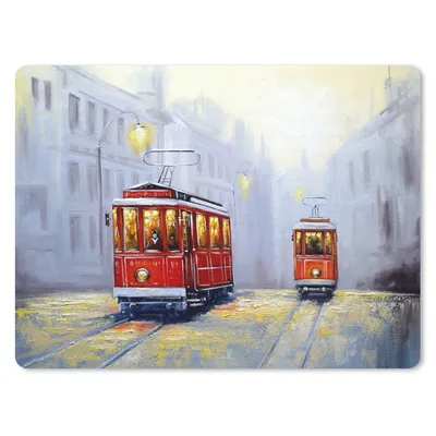 Produktbild von MuchoWow® Mauspad Mousepad Gemälde - Straßenbahn - Stadt - Öl 23x19 cm - Mousepads - Maus Mat - Pad - Mausunterlage - Schreibtischunterlage - Mauspad