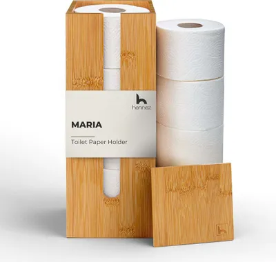 Produktbild von HENNEZ Toilettenpapier-Aufbewahrung - Bambus - 4 Rollen - mit Deckel & Ablage