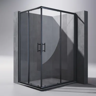 Produktbild von SONNI 90x120x195cm Schwarz Eckdusche Schiebetür Duschabtrennung Doppel Duschtür Eckeinstieg ESG Glas Dusche Duschkabine