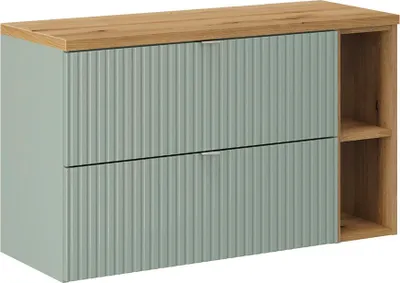 Produktbild von Waschtischunterschrank 100.4cm Jade mit 2 Schubladen, Grün und Holzoptik