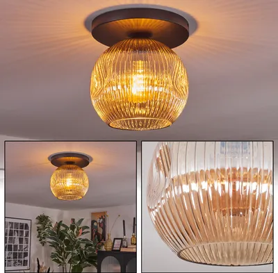 Produktbild von Villamare Deckenlampe aus Metall/Riffelglas in Schwarz/Bernsteinfarben