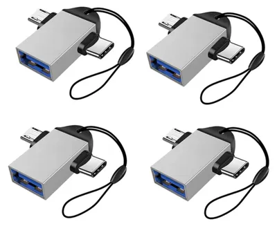 Produktbild von INF 2-in-1 OTG Adapter USB-C und Micro USB zu USB 3.0 ABS Aluminium 4er Silber