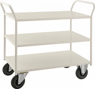 Produktbild von Kongamek Etagenwagen voll verschweisst in weiß mit 3 Böden 940x440mm Ladefläche ohne Bremse