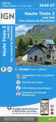 Obrázok produktu pre Mapa IGN, turistická (a outdoorová) mapa Haute Tinée 2 Isola 2000 Národný park Mercantour