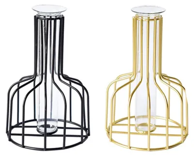Immagine prodotto di Vaso in metallo nero e dorato con provetta di vetro