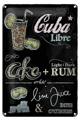 Produktbild von Blechschild Rezept 20x30cm Cuba Libre Cocktail dark Rum Ice