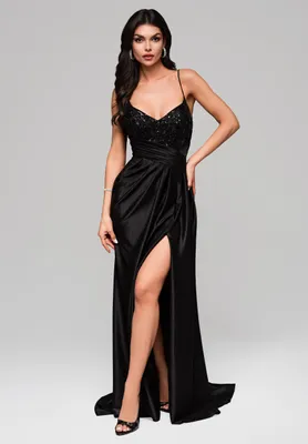 Produktbild von LARICA Abendkleid Schlitz Langarm Maxi Elegant LA-OM-DLR132 black M