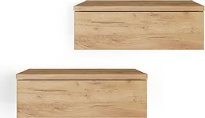 Produktbild von KOMTO Wandregal mit Schublade Buche - Nachttisch Hängend 2er Set Nachttisch Wandmontage Wandschublade Nachtschrank Hängend Monaco 42x30x14 cm Honig