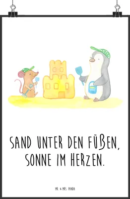 Produktbild von Mr. & Mrs. Panda Bild Sommer Meer Strand DIN A5 - Weiß - Geschenk, Kamin, Sommerferien, Küstenurlaub, Plakat, wanddeko, Emotionen, drucke, Deko, Strandurlaub, Küste