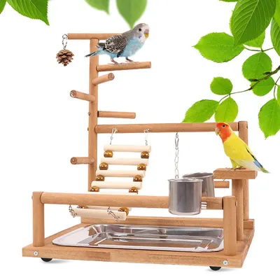 Immagine prodotto di Area giochi per uccelli con scaletta, altalena e ciotola per cibo, dimensioni 37x26x44 cm, adatta per pappagallini e pappagalli