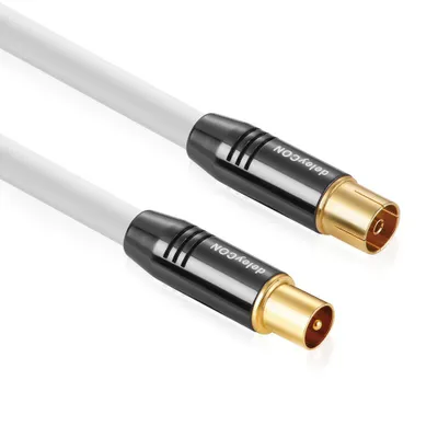 Produktbild von deleyCON 15m TV Antennenkabel Koaxialkabel TV Kabel HDTV FULL HD - TV-Stecker zu TV-Buchse - Metallstecker - Analog Digital - Weiß