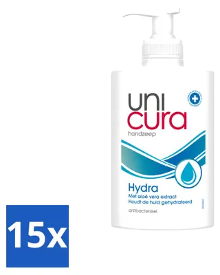 Imagen del producto de 15 unidades de jabón líquido hidratante Unicura Hydra, 250 ml, pack económico