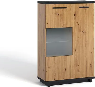 Produktbild von DESIGN MÖBEL Schrank mit Vitrine – Glasvitrine, Vitrinenschrank, Bücherschrank, Aktenschrank, 90×140×40 cm